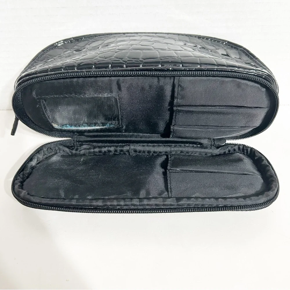 Unbranded Faux Patent Leather Alligator Emboss Zip Make-Up Bag Zip Bottom Pocket